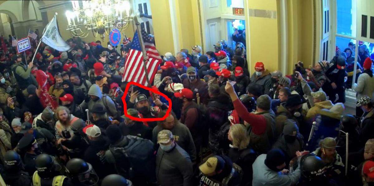 A photo of Michael Orangias inside the U.S. Capitol during the Jan. 6 riot was included in a FBI affidavit submitted to the court.