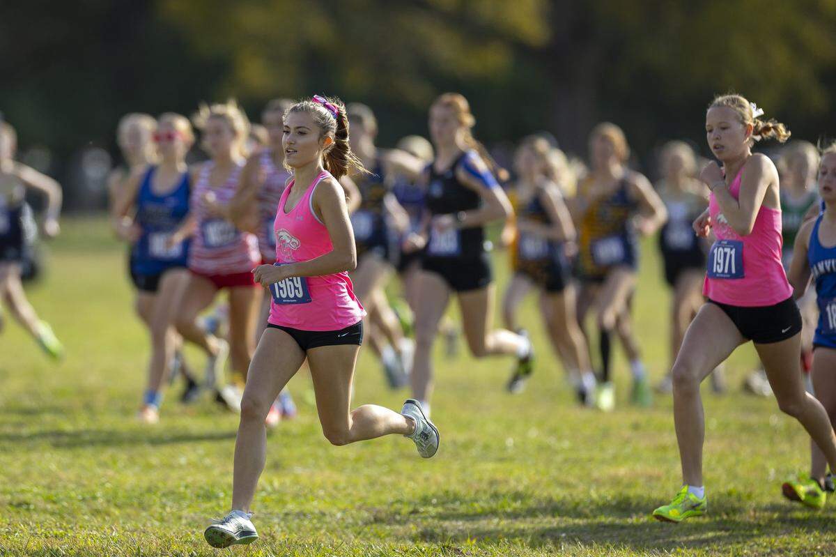Lexington Christian's Kennedy Moughamian (1969) competes during the 2025 KHSAA Class 1A State Cross Country Meet at the Kentucky Horse Park in Lexington, Ky., on Saturday, Nov. 1, 2025. Lexington Christian won the team title. 
