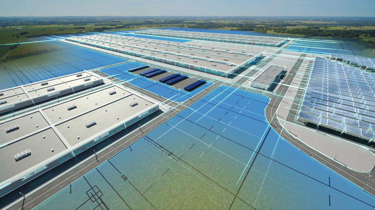 Ford Motor Corp. and SK Innovation announced in September a $5.8 billion investment to build two electric battery manufacturing plants near Glendale, Ky. This is a depiction of the BlueOvalSK Battery Park.