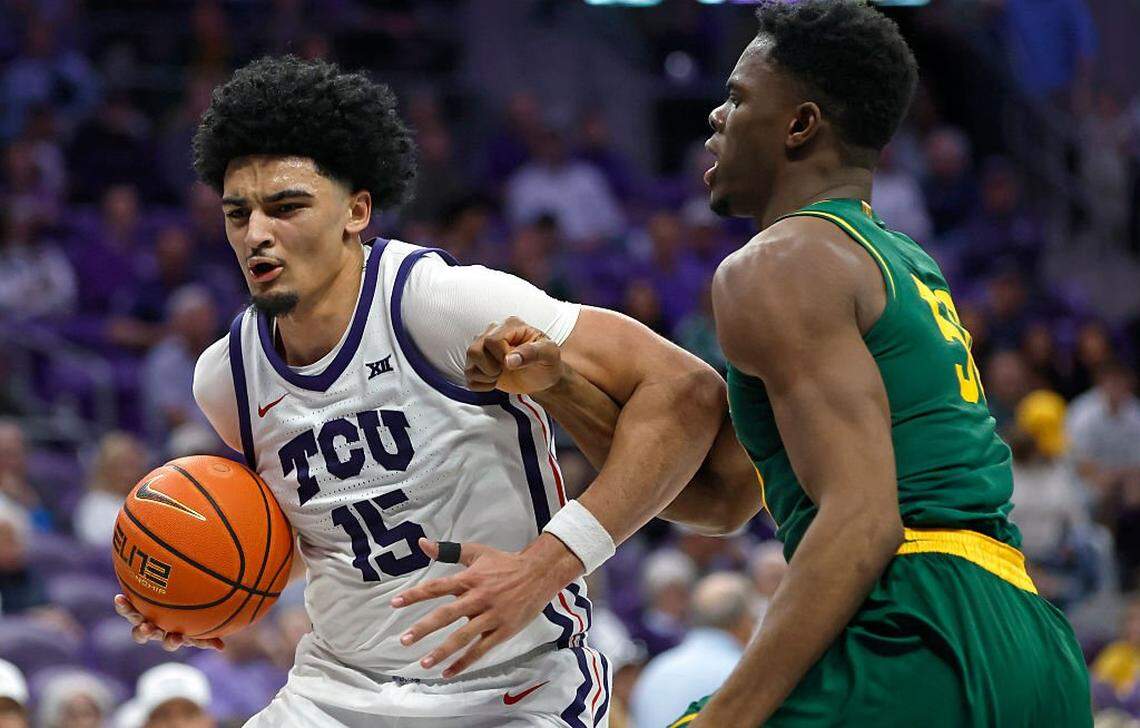 TCU sophomore forward David Punch (15) averaged 14.1 points and 6.8 rebounds for the Horned Frogs during the 2025-26 season.