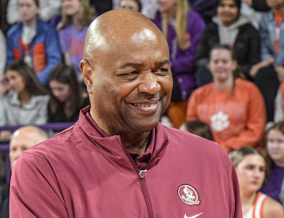 Florida State coach Leonard Hamilton smiles before greeting Clemson coach Brad Brownell ahead of game on Jan. 11.