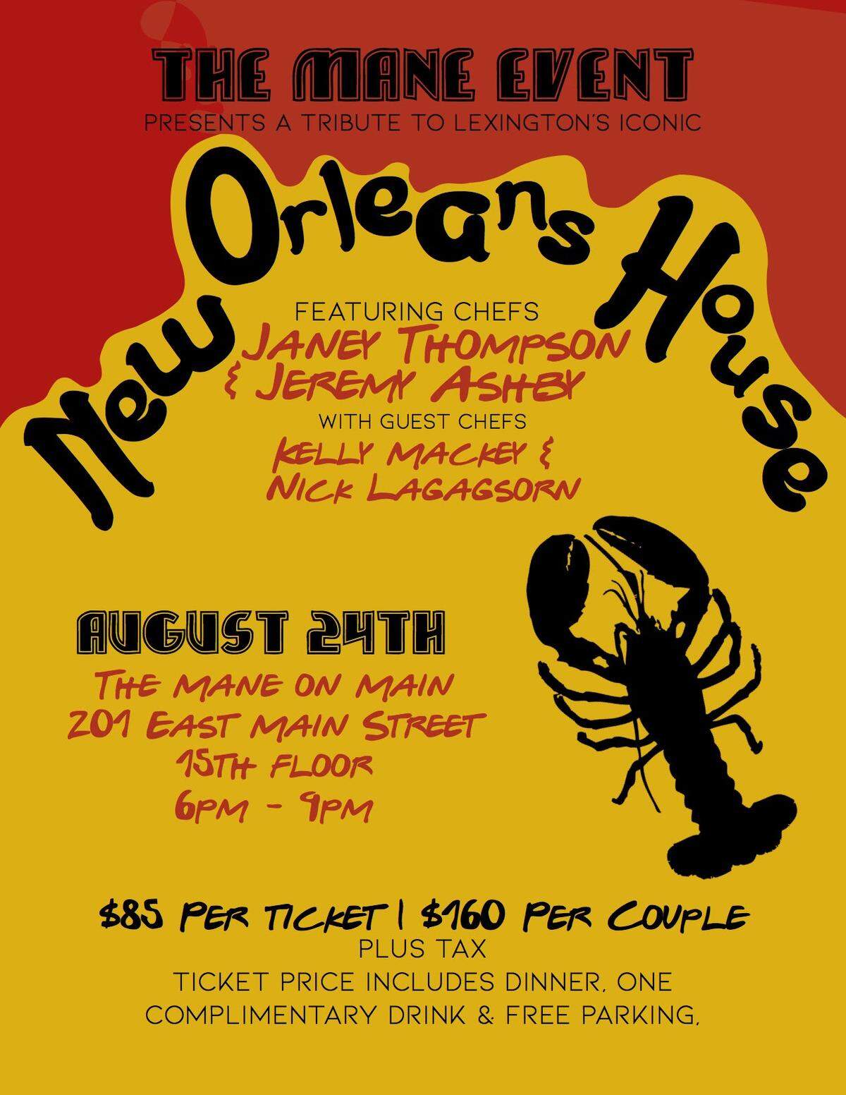 The dinner at Mane on Main will be the first ticketed event at Dupree Catering’s new venue on top of the Chase building and will feature an “Icons” dinner focused on New Orleans House.