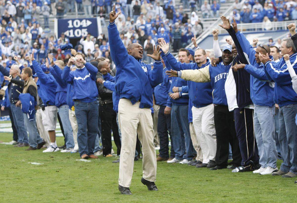 Former Kentucky wide receiver Felix Wilson, front, says Juan Portela’s former UK teammates are happy that the ex-Wildcats quarterback now seems to be in a good place following battles with substance abuse. “He has been through a couple of things,” Wilson says. “We are all glad to see he has bounced back.”