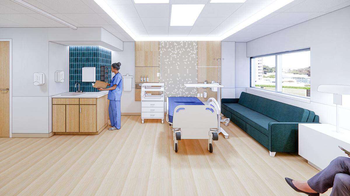 UK HealthCare is planning a multiphase renovation of its Birthing Center, shown in a rendering here. The renovations will add four additional labor and delivery rooms and additional antepartum rooms.