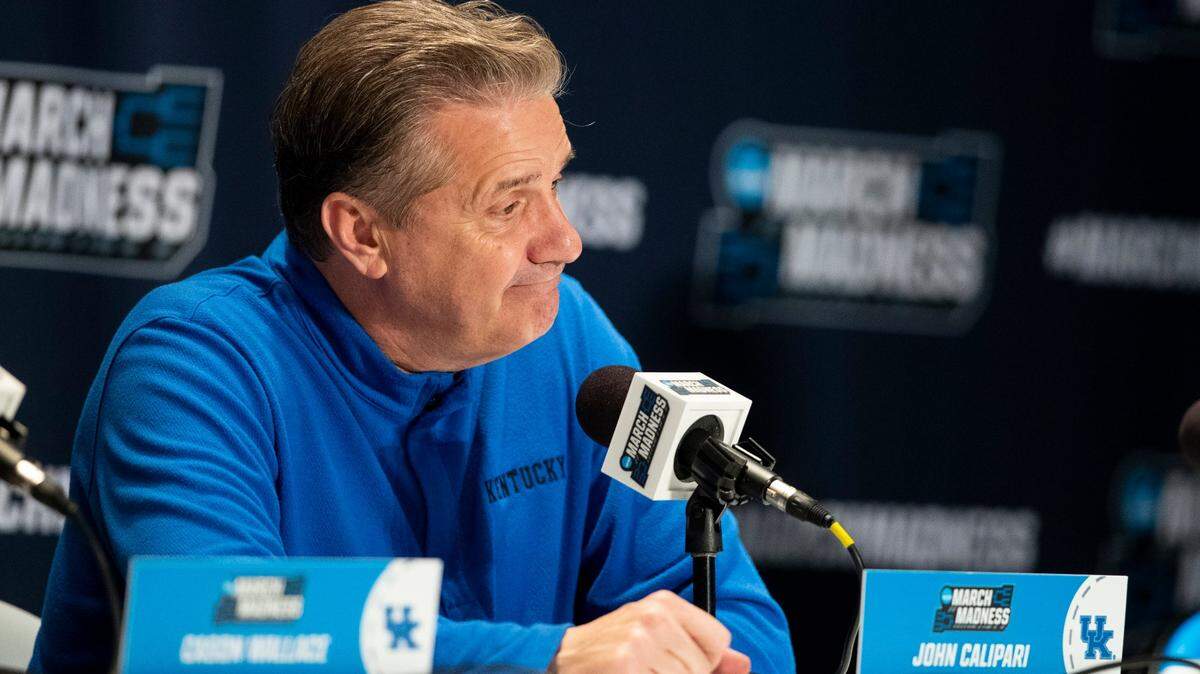 Kentucky Coach John Calipari talks with reporters after UK lost to Kansas State in an NCAA Tournament second-round game at Greensboro, N.C., on Sunday.