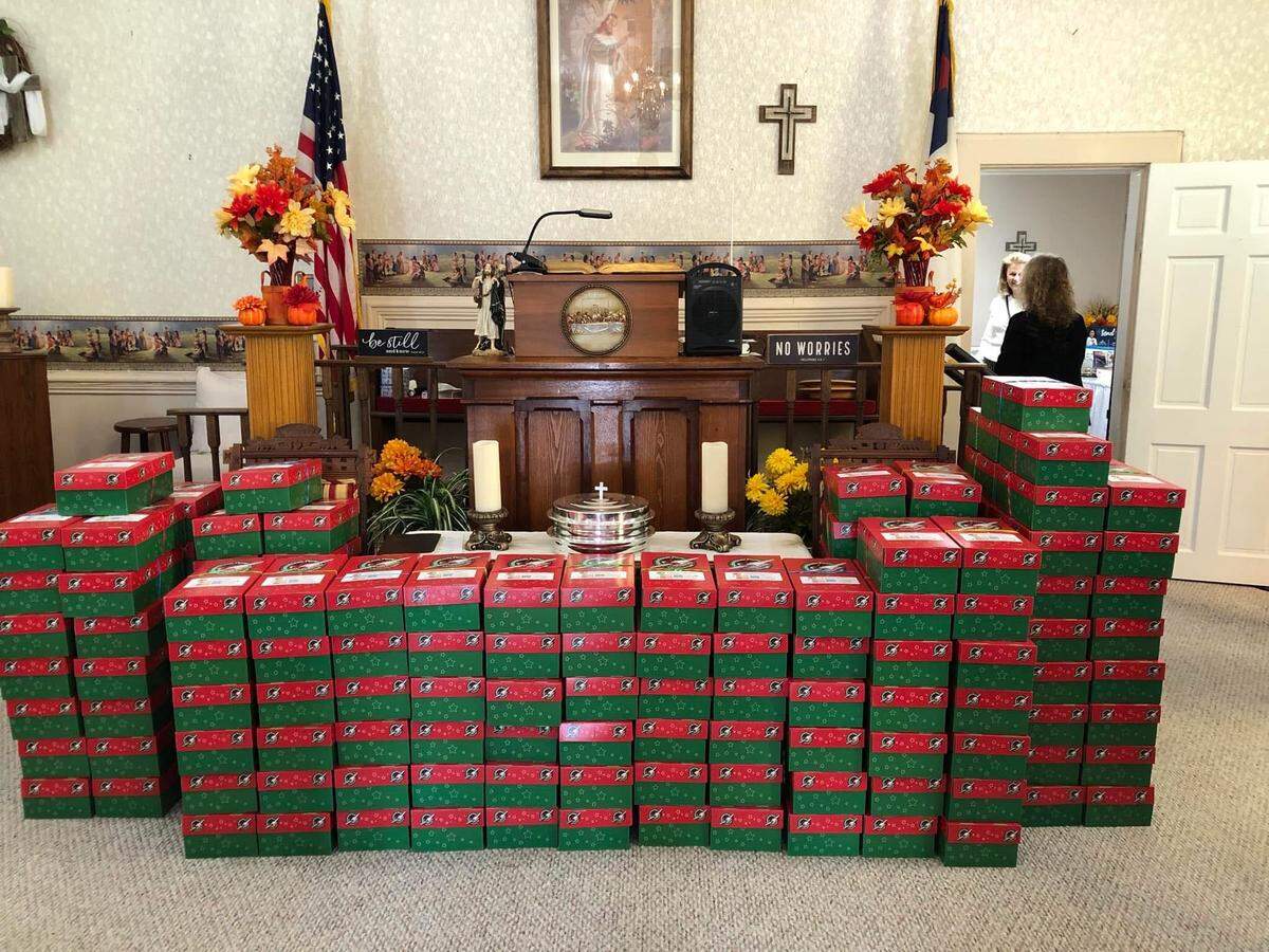 Members of Richmond group Christ Focused, Career Oriented, packed 150 boxes for Operation Christmas Child. 