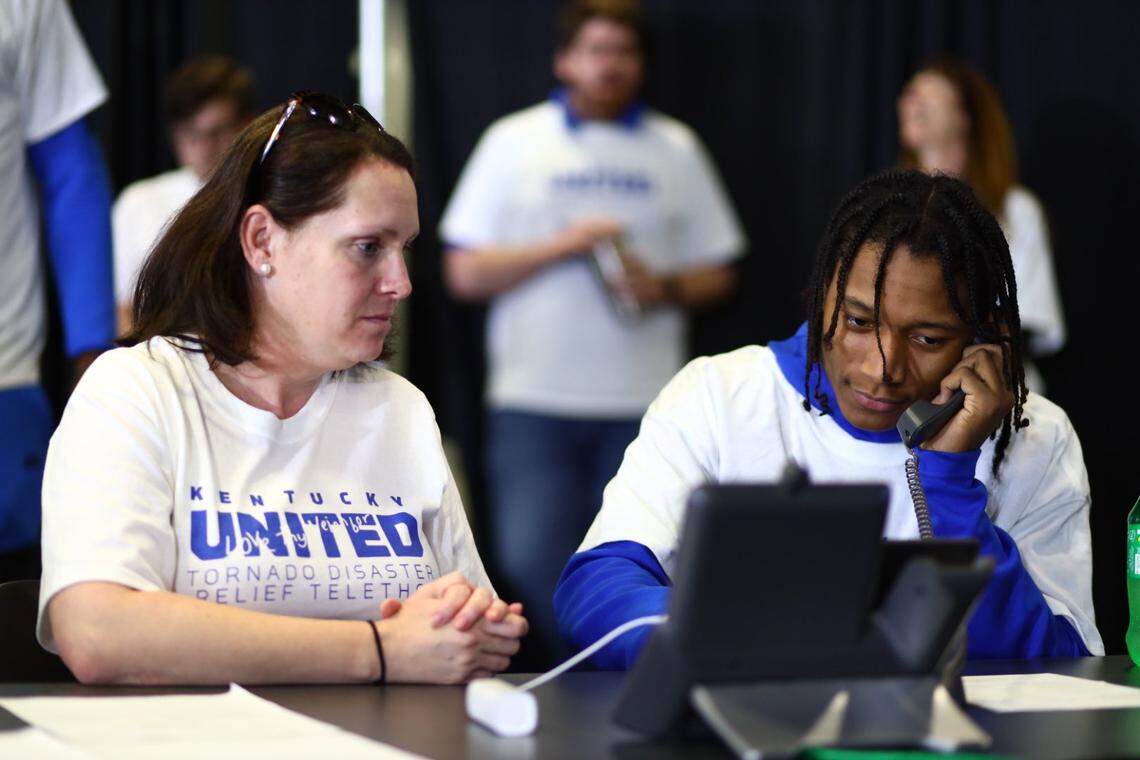 Kentucky freshman basketball player TyTy Washington accepted a donation over the phone during Tuesday night’s telethon.