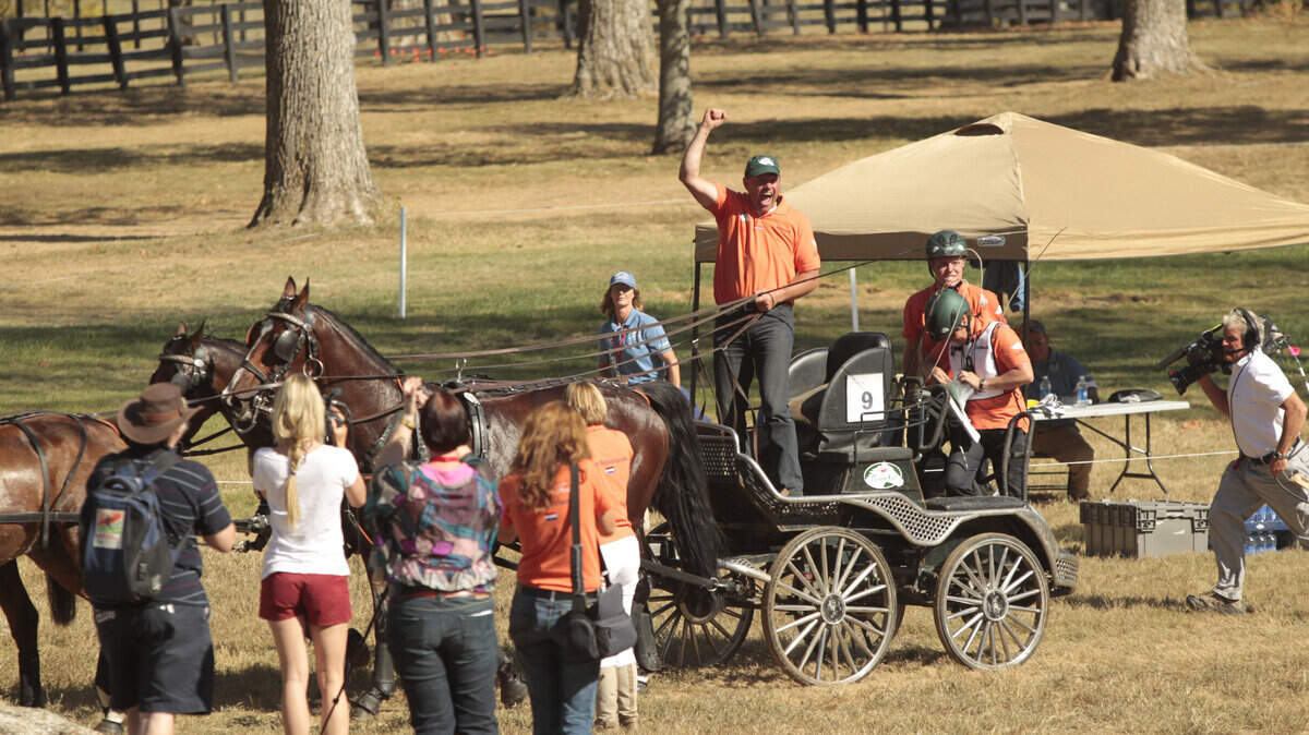 Dutch driver IJsbrand Chardon won the marathon portion Oct. 9 of the driving competition in the Alltech FEI World Equestrian Games. Chardon's carriage had been slashed the night before.  