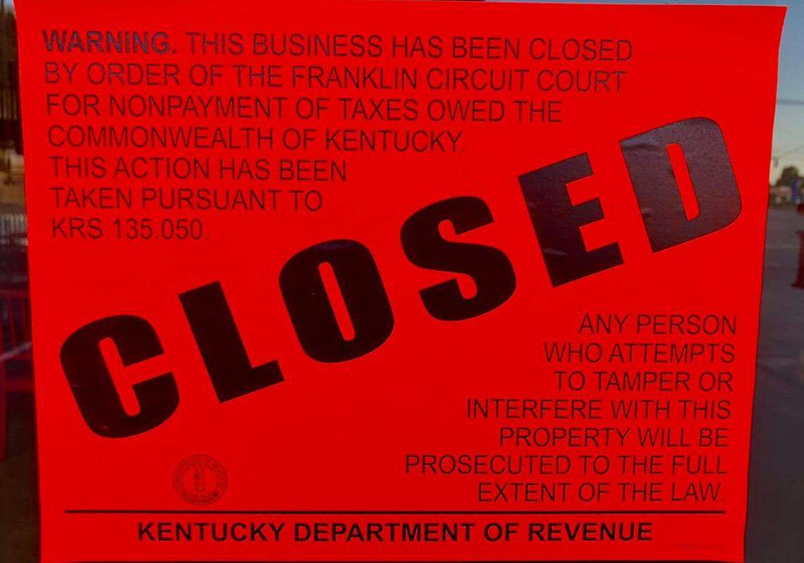 A sign on the door of Life Brewpub in August announced it was ordered closed by Franklin Circuit Court for non-payment of taxes. According to court records, more than $244,000 in taxes, penalties and fees are owed.