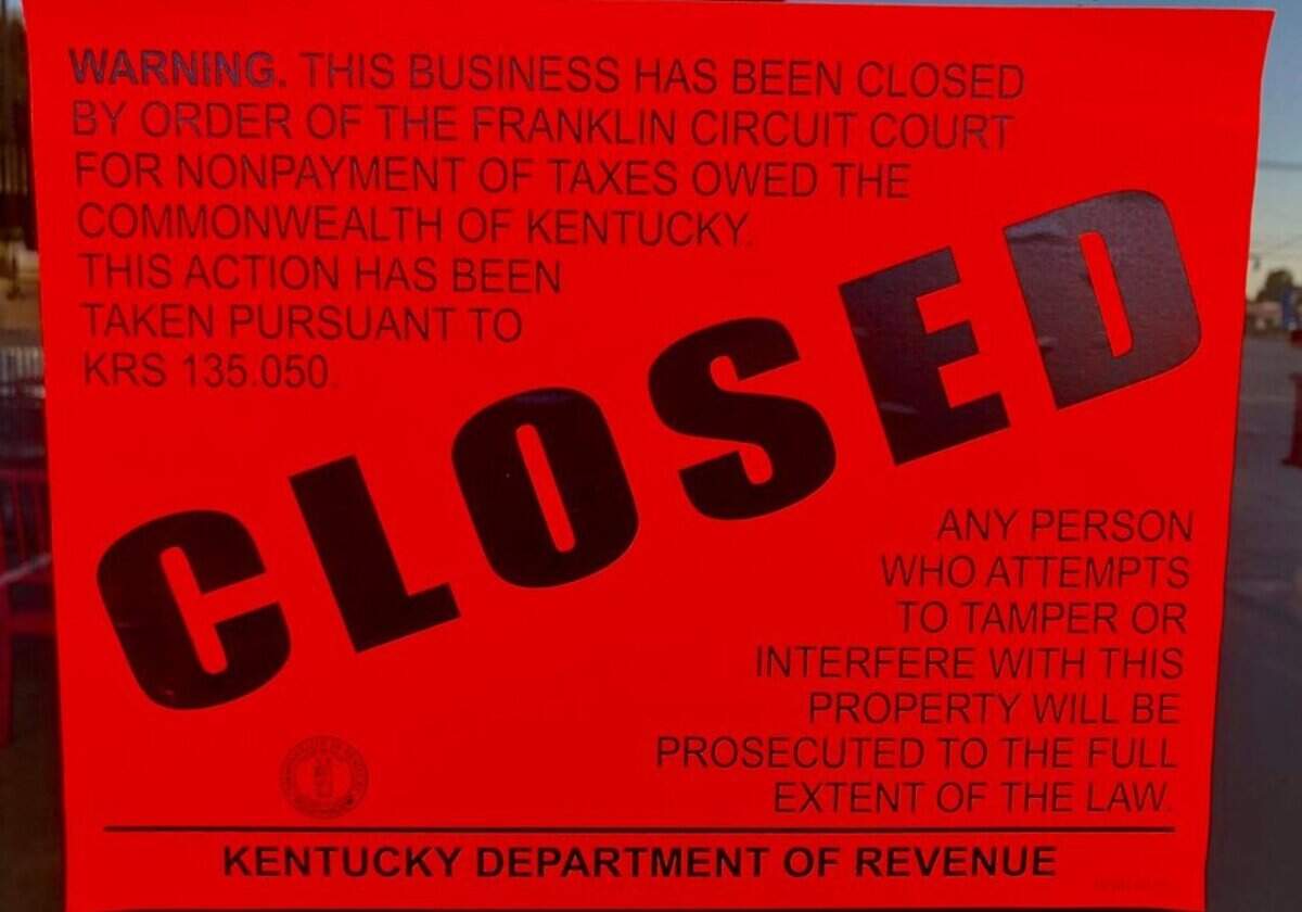 A sign on the door of Life Brewpub in August announced it was ordered closed by Franklin Circuit Court for non-payment of taxes. According to court records, more than $244,000 in taxes, penalties and fees are owed.