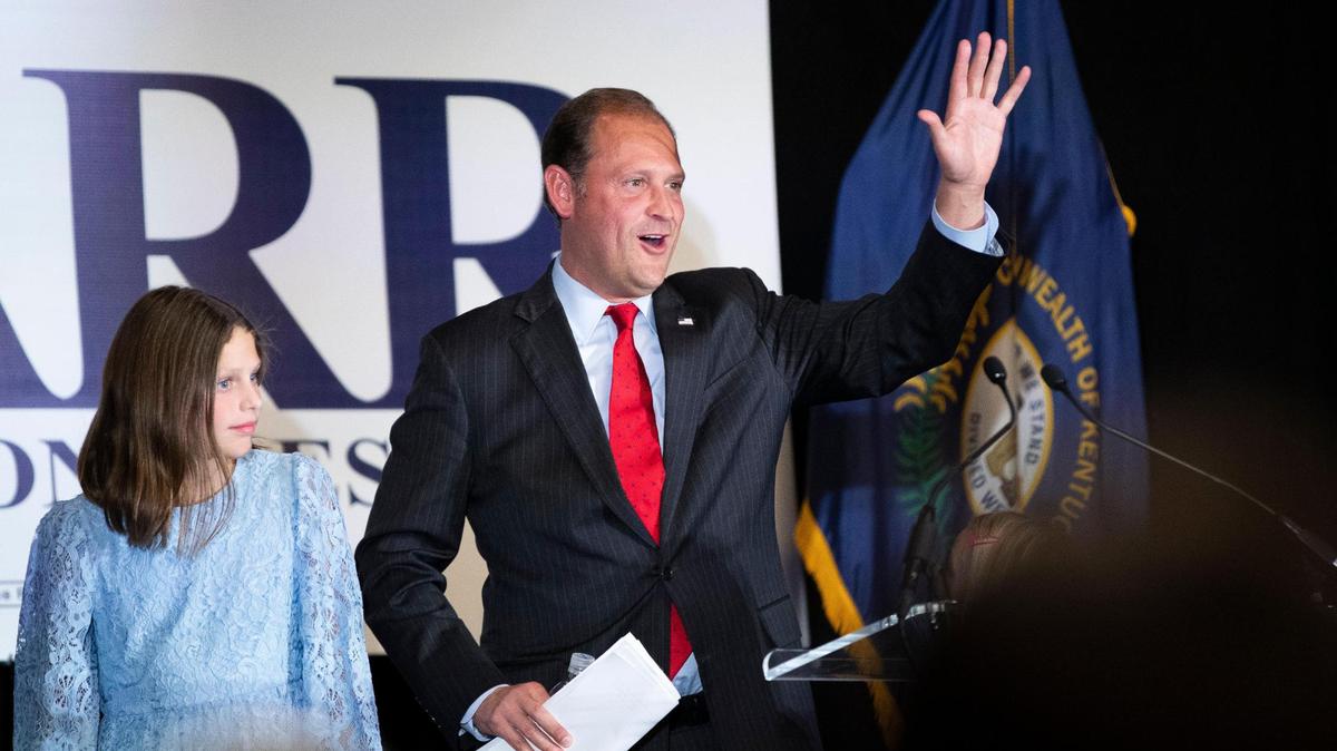 Rep. Andy Barr speaks after claiming re-election for another term in Kentucky’s 6th Congressional district during an event held at the Campbell House in Lexington, Ky., Tuesday, November 8, 2022.