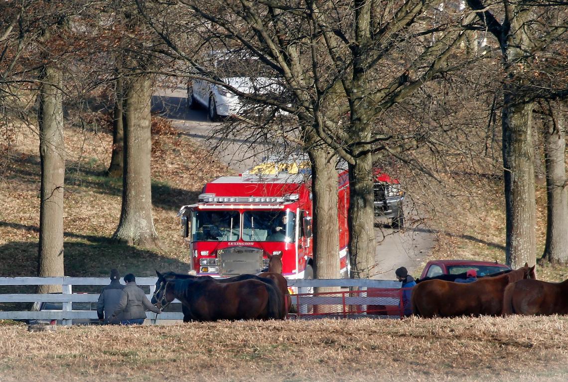 Horses were moved as the Lexington Fire Department and the Police Department responded to Calumet Farm Saturday afternoon, after a small airplane went down. Two people were on board the plane and appeared to have only minor injuries, the Lexington Police Department said in a Twitter post. The plane was forced to land because of engine failure, police said. The plane had been approaching Blue Grass Airport to land when the incident occurred at 3:45 p.m., said airport marketing coordinator Tiffany Hart. She did not know where the plane’s flight originated.