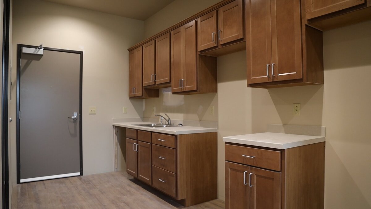 Kitchen sinks and cabinets located in one of 48 units in the Hope Center’s sober living apartment complex for recovering addicts April 12, 2019, slated to open late summer 2019.