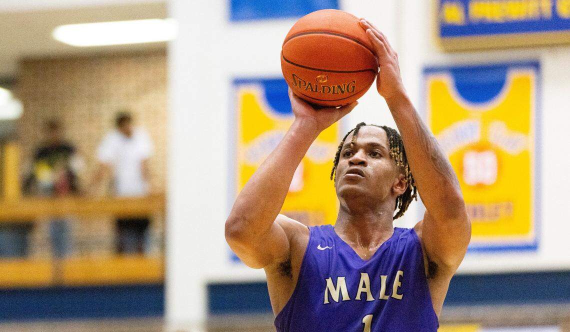 Male’s Kaleb Glenn is averaging 21.9 points and 12.7 rebounds per game this season.