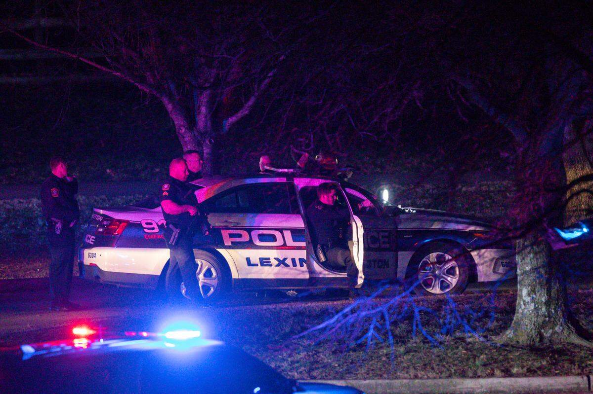 Police were in a standoff with a person in a vehicle at Coldstream Park in Lexington, Ky., Tuesday, February 7, 2023.
