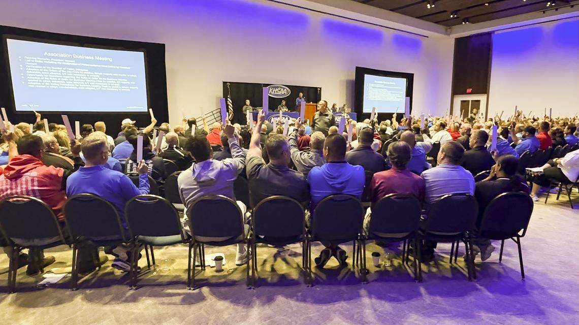 Representatives from 227 of the Kentucky High School Athletic Association’s member schools voted on changes to the organization’s transfer rules during its annual meeting Thursday at the Central Bank Center.