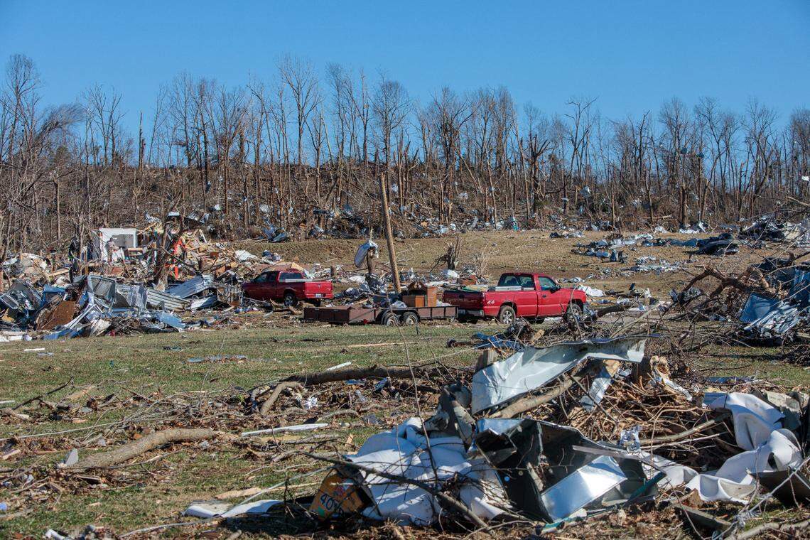 The Grain and Forage Center of Excellence at the University of Kentucky Research and Education Center was damaged by a powerful tornado in December 2021.