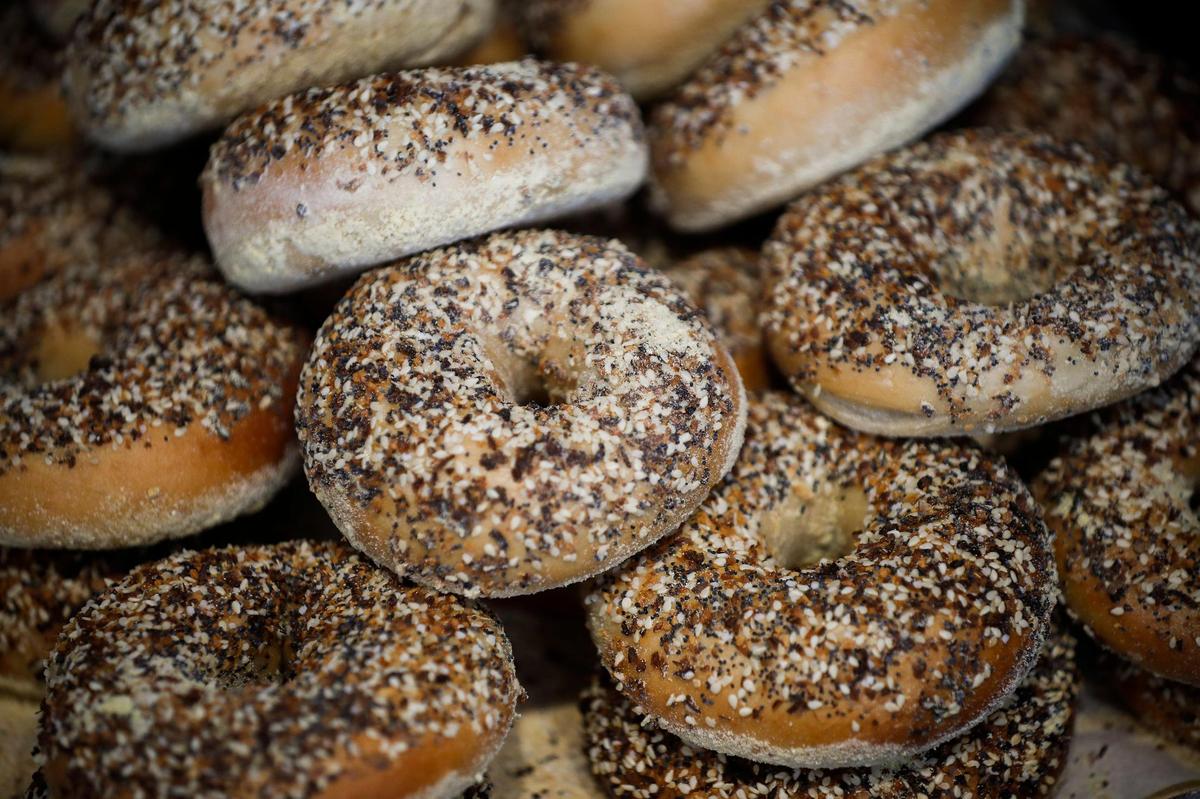 A batch of everything bagels sit for sale at Southland Bagel.