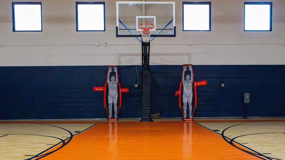 Pop-up D-men are used for basketball drills at Swish365 Lex, Lexington's new high-tech basketball shooting facility, on Dec. 10, 2025, in Lexington, Ky.