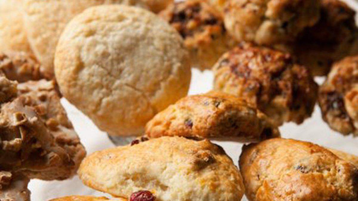 This assortment of scones includes flavors such as orange and cranberry, Tiny Buffalo's fig and mascarpone, classic and Tiny Buffalo's apple-pecan-cinnamon. RENEE BROCK — MCT