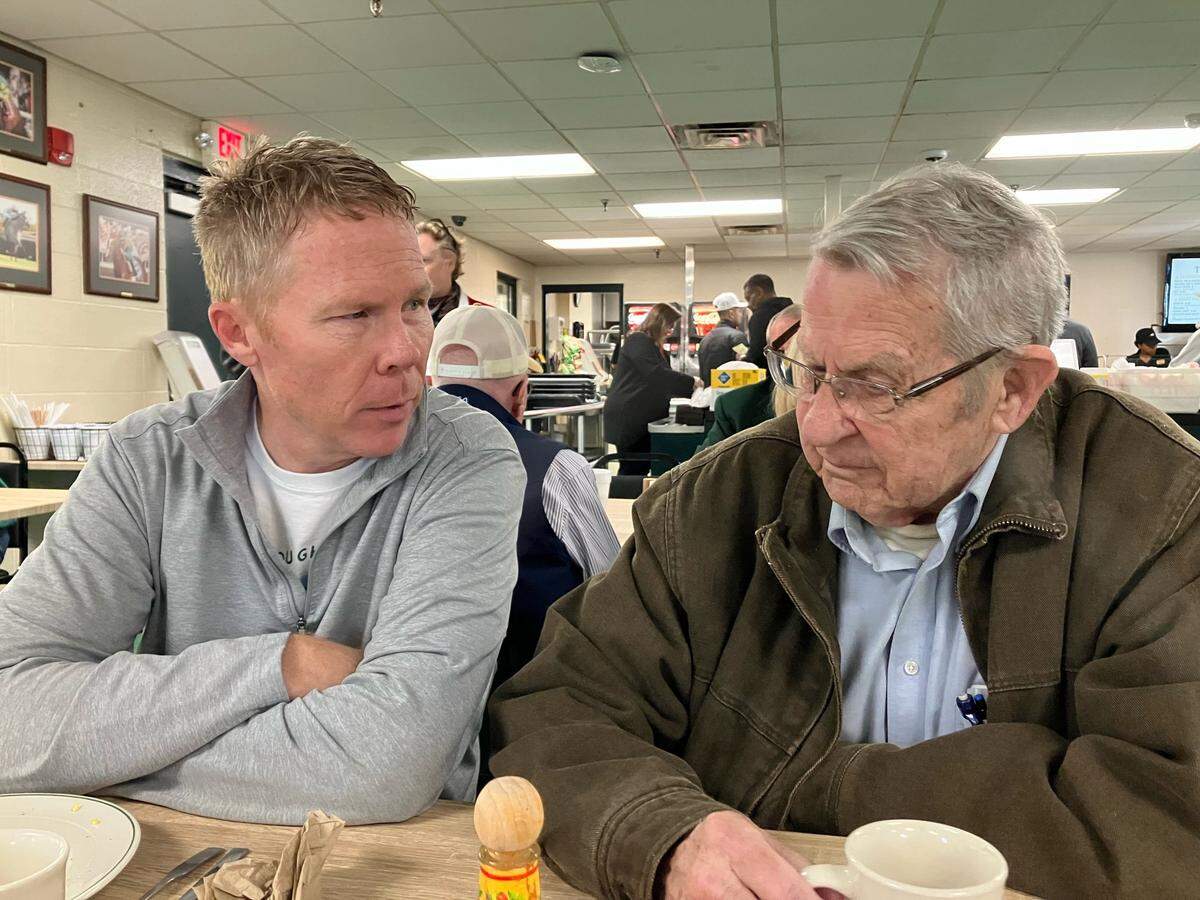 Marty Vaughan and his dad, Joe, at Keeneland’s Track Kitchen. (Photo by Marty Vaughan)