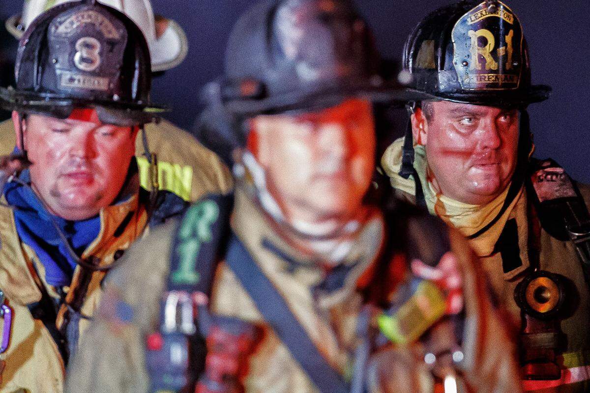 Firefighters responded early Friday to a fire at Pinebrook Apartments in Lexington. One firefighter suffered burns during the fire.