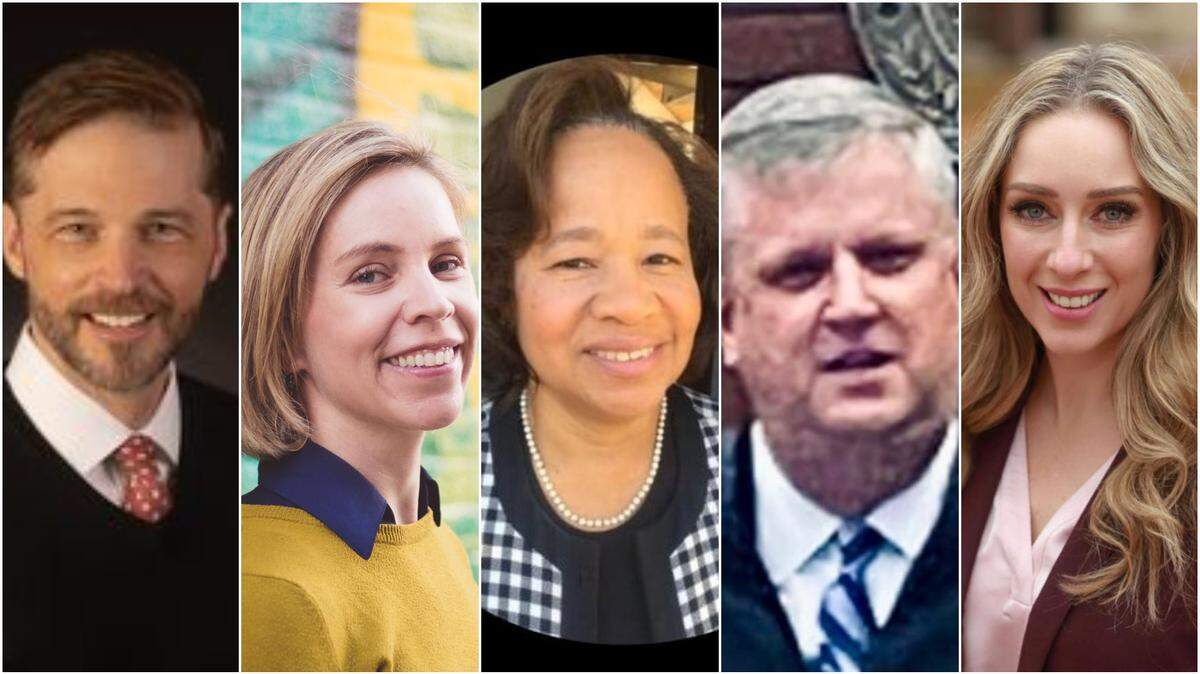 Michael T. Davis, left, Kim Green, Diane Minnifield, Jeffrey A. Taylor and Kathryn Mattingly Webster are running for circuit judge in Lexington.