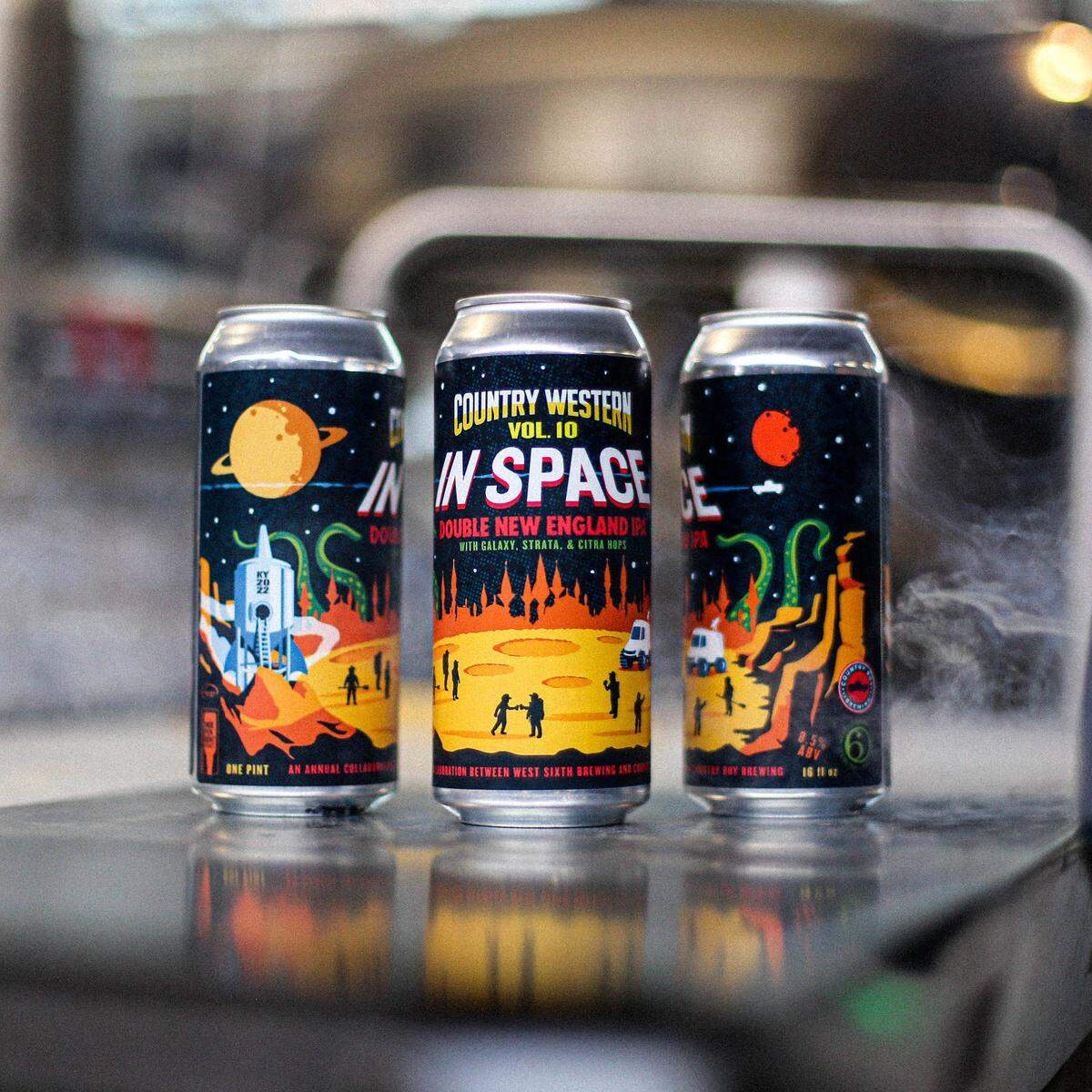 This year’s Country Western Vol. 10, Country Western in Space, is a Double New England Style IPA brewed with Galaxy, Strata, and Citra hops. Clocking in at 8.5% alcohol by volume, the brew will be available at all Country Boy and West Sixth taprooms on draft and in four-pack cans beginning Wednesday, May 4.