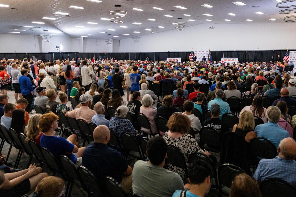 The crowd at the Nate Morris campaign launch event on Monday, June 30, 2025, at Paroquet Springs Conference Center in Shepherdsville, Ky.