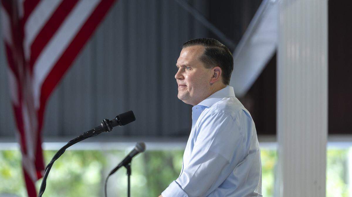 Kentucky Attorney General Russell Coleman delivers a speech at the 145th annual St. Jerome Fancy Farm Picnic in Fancy Farm, Ky., on Saturday, Aug. 2, 2025.