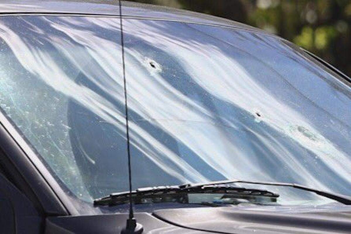 A pickup truck was struck by two bullets during a shooting Wednesday on Newtown Pike across from the Bluegrass Community & Technical College campus.