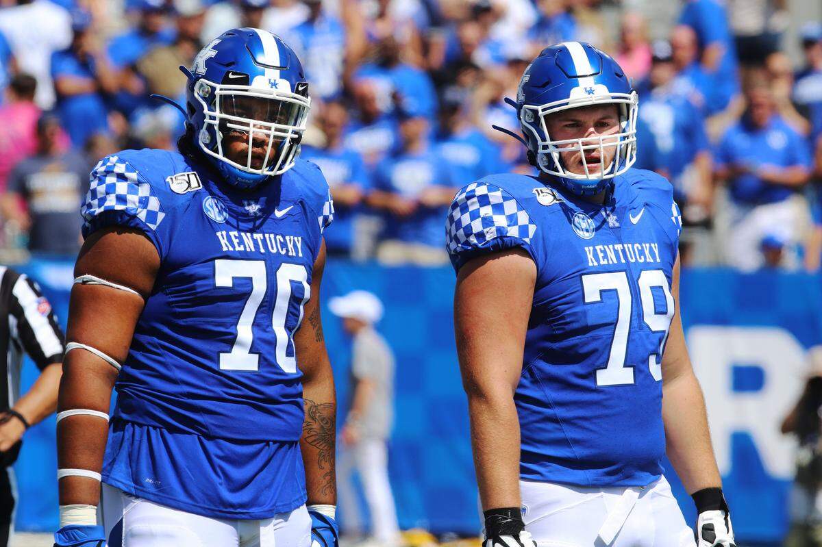 Kentucky’s Luke Fortner (No. 79) has been the starter at right guard in 2019 after serving as a contributing reserve in 2018.