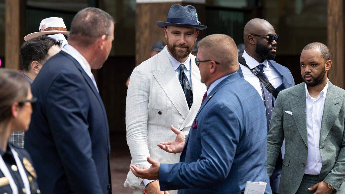 See Travis Kelce celebrate after placing his first bet at the 150th Kentucky Derby