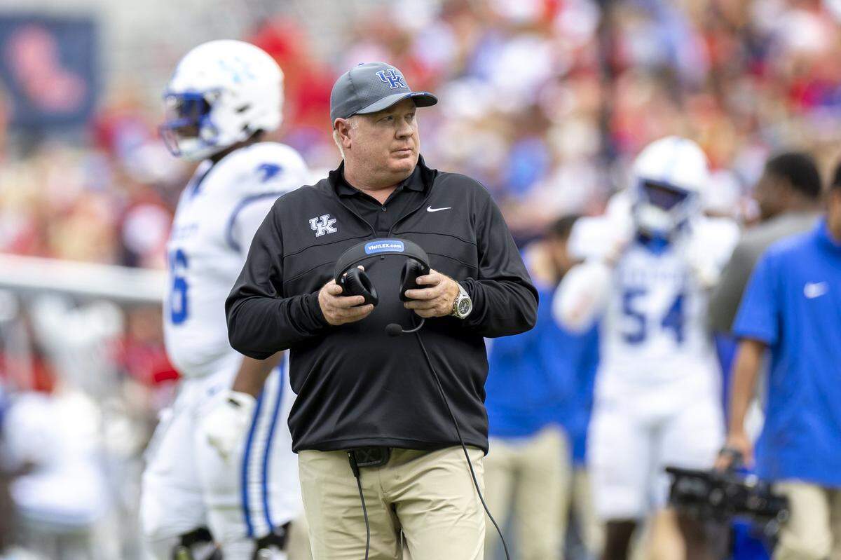 Mark Stoops coaches Kentucky against Ole Miss on Saturday at Vaught-Hemingway Stadium in Oxford, Mississippi.