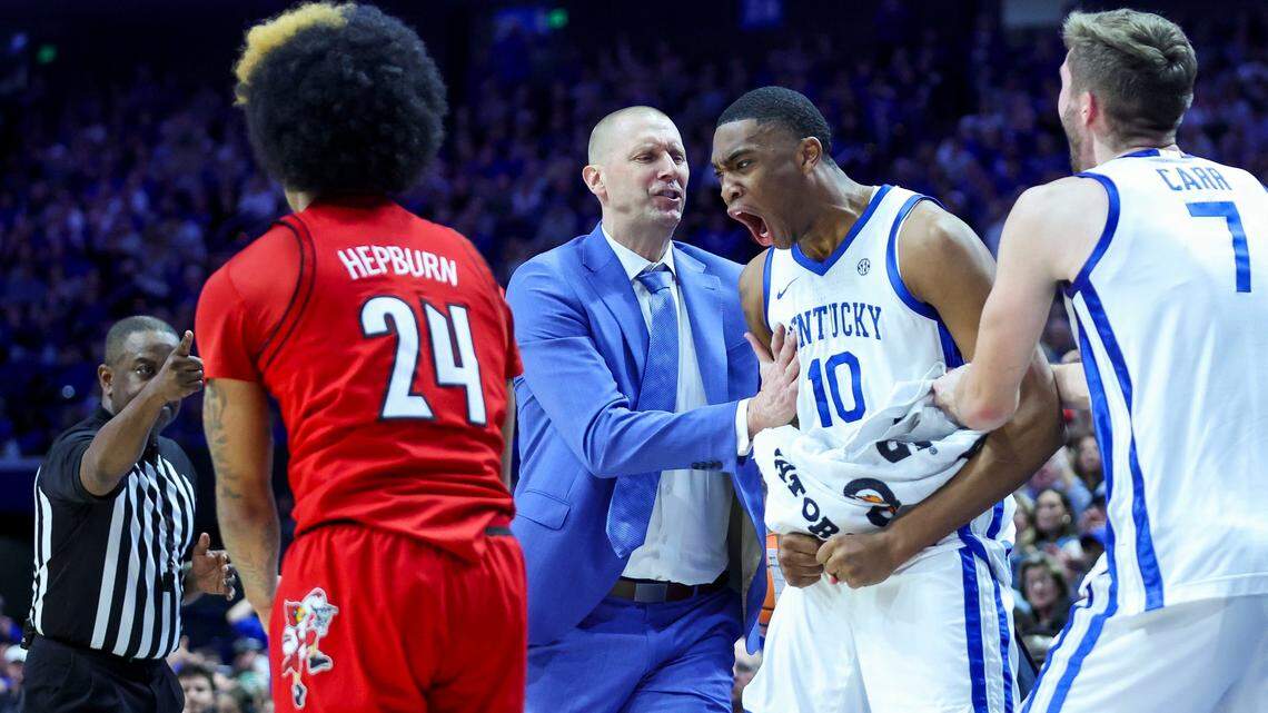 Kentucky coach Mark Pope, returning forward Brandon Garrison and the rest of the Wildcats will face Louisville on Nov. 11 in the Yum Center.