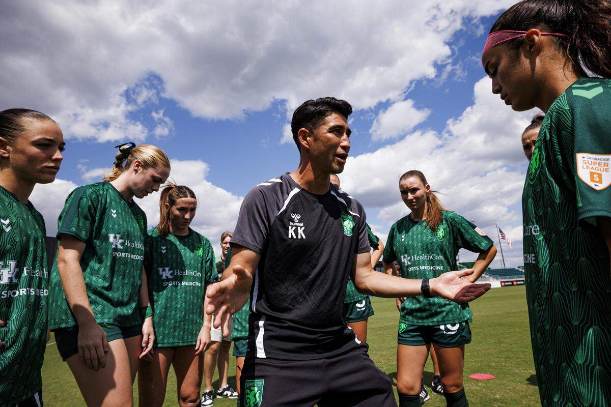 Kosuke Kimura, center, is the new head coach of Lexington Sporting Club’s professional women’s soccer team. Previously, Kimura was an assistant coach for the team.