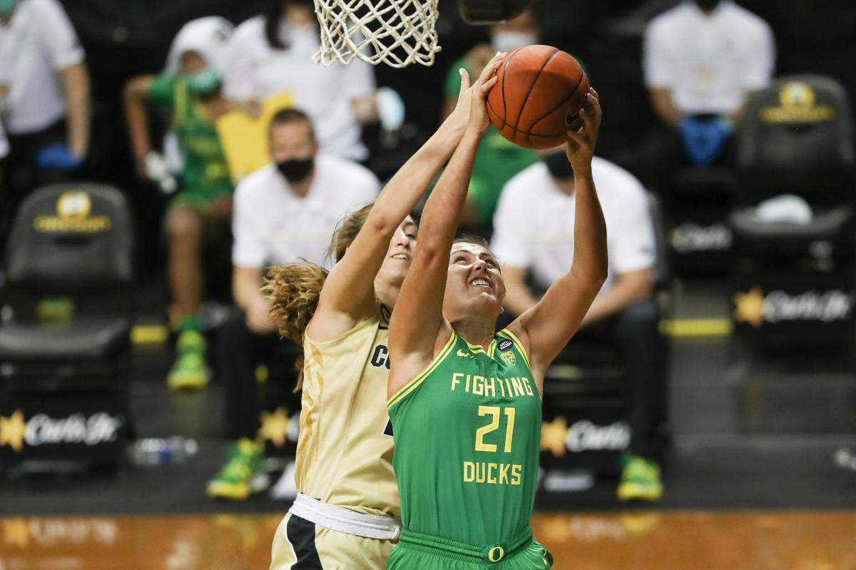 Former Elizabethtown star Erin Boley (21) is Oregon’s second-leading scorer.