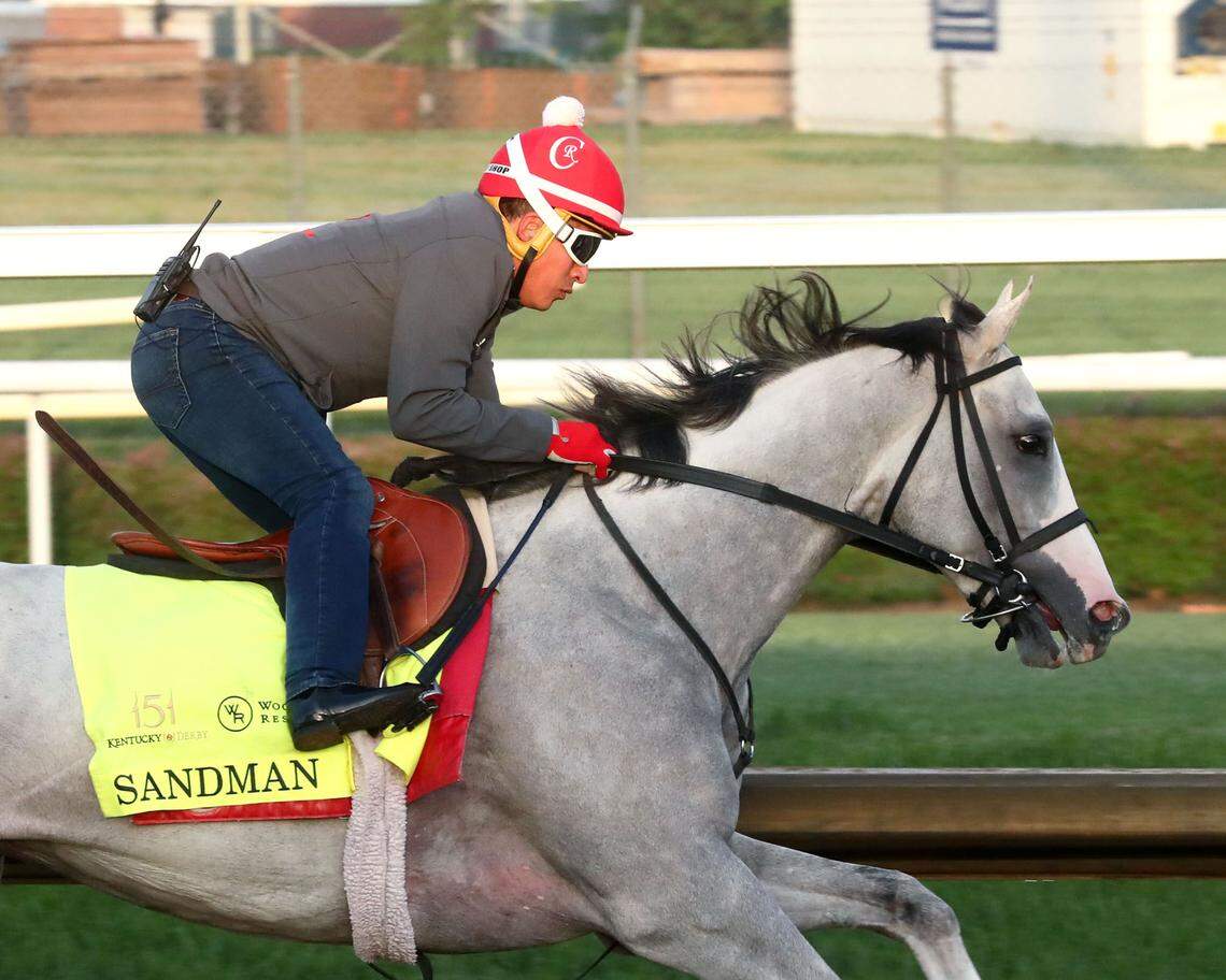 Kentucky Derby hopeful Sandman gets in a workout at Churchill Downs on April 23.
