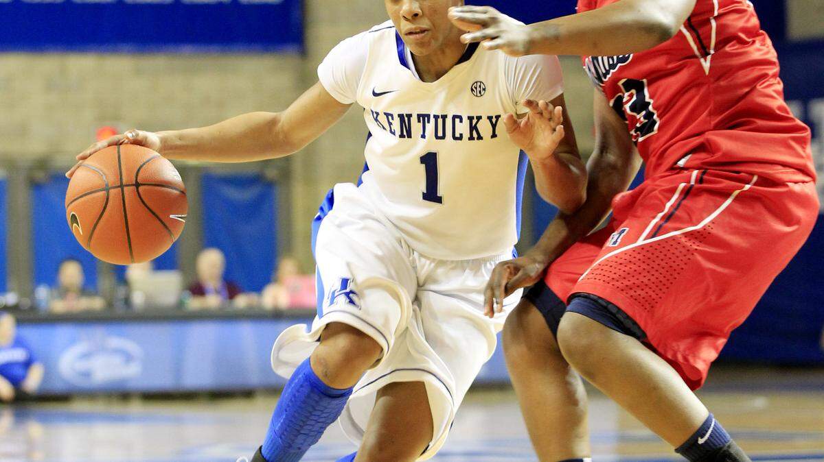 A'dia Mathies (1), Kentucky's leading scorer, has averaged just nine points since UK's victory over Tennessee on Jan. 12.      