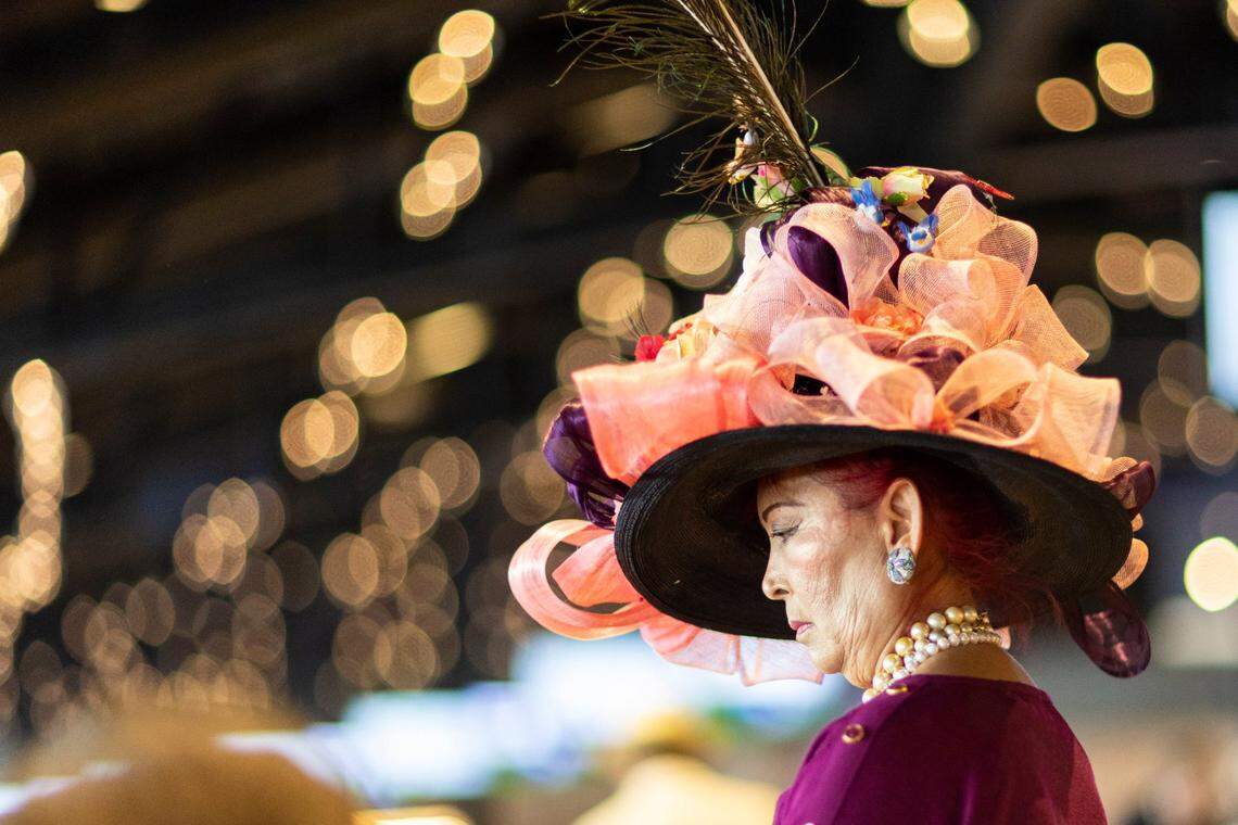 Patrons gather at Churchill Downs before the 149th running of the Kentucky Derby in Louisville, Ky., Saturday, May 6, 2023.
