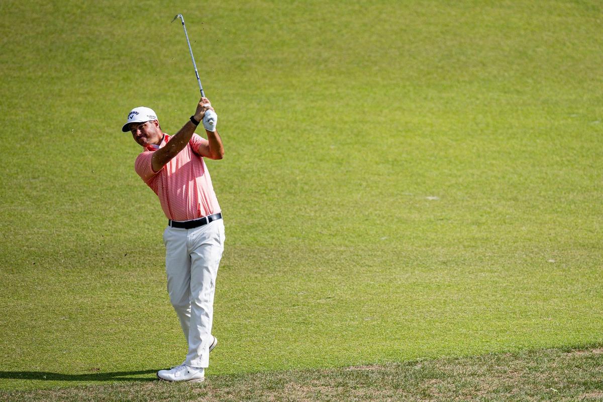 Daniel Iceman hits a shot on the fifth hole during the first round of the ISCO Championship on Thursday at Hurstbourne Country Club in Louisville.