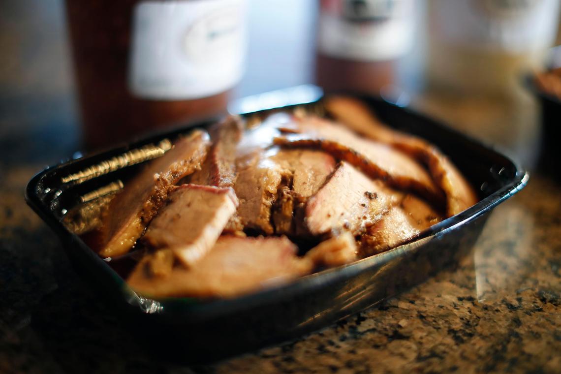 A pound of brisket as part of a Que To You Slim Pickens to go meal at J. Render’s Southern Table & Bar. The Slim Pickens includes 2 pounds of meat, two sides, barbecue sauce and buns and will feed 6-8 people.