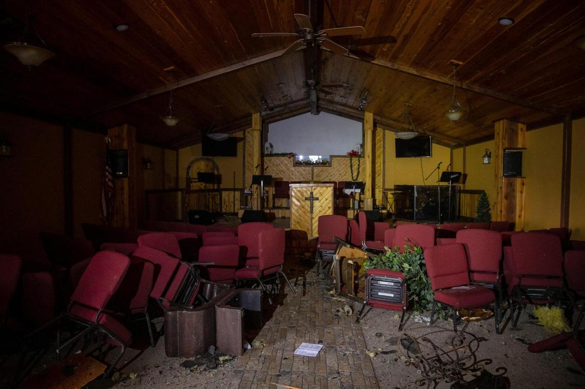 Yahweh Baptist Church in downtown Mayfield, Ky., was devastated by a tornado that ripped through the region on Friday, Dec., 10, 2021.