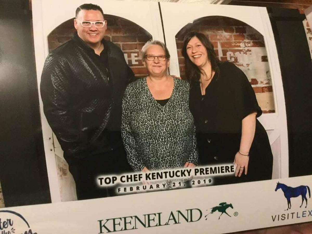 A photo of me with “Top Chef” judge Graham Elliot and Kentucky chef Sara Bradley, taken at a preview party in Lexington in 2019 ahead of the finale.