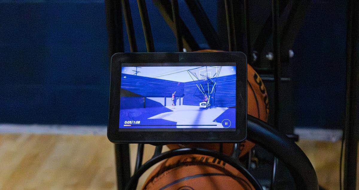 Technologically advanced interactive video coaches players to peak performance at Swish365 Lex, Lexington's new high-tech basketball shooting facility on Dec. 10, 2025, in Lexington, Ky.