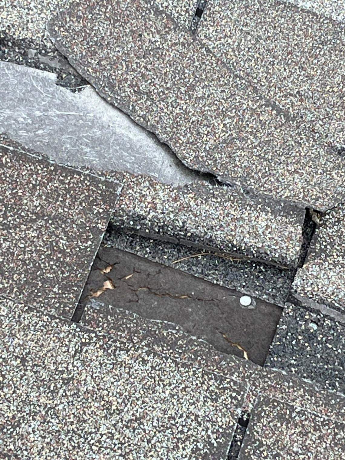 Lexington homeowner Brenda Goldsborough found damage to her roof that she suspects a Lexington Blue sales representative caused. After his inspection, her roof developed a leak where the shingle was removed. Former Lexington Blue sales team leaders say they were told to break or cut shingles to encourage a sale.