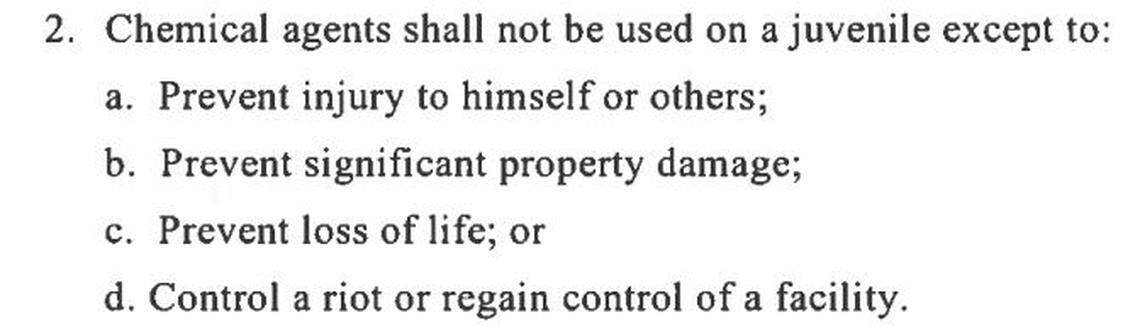 Kentucky Department of Juvenile Justice policy on use of chemical agents