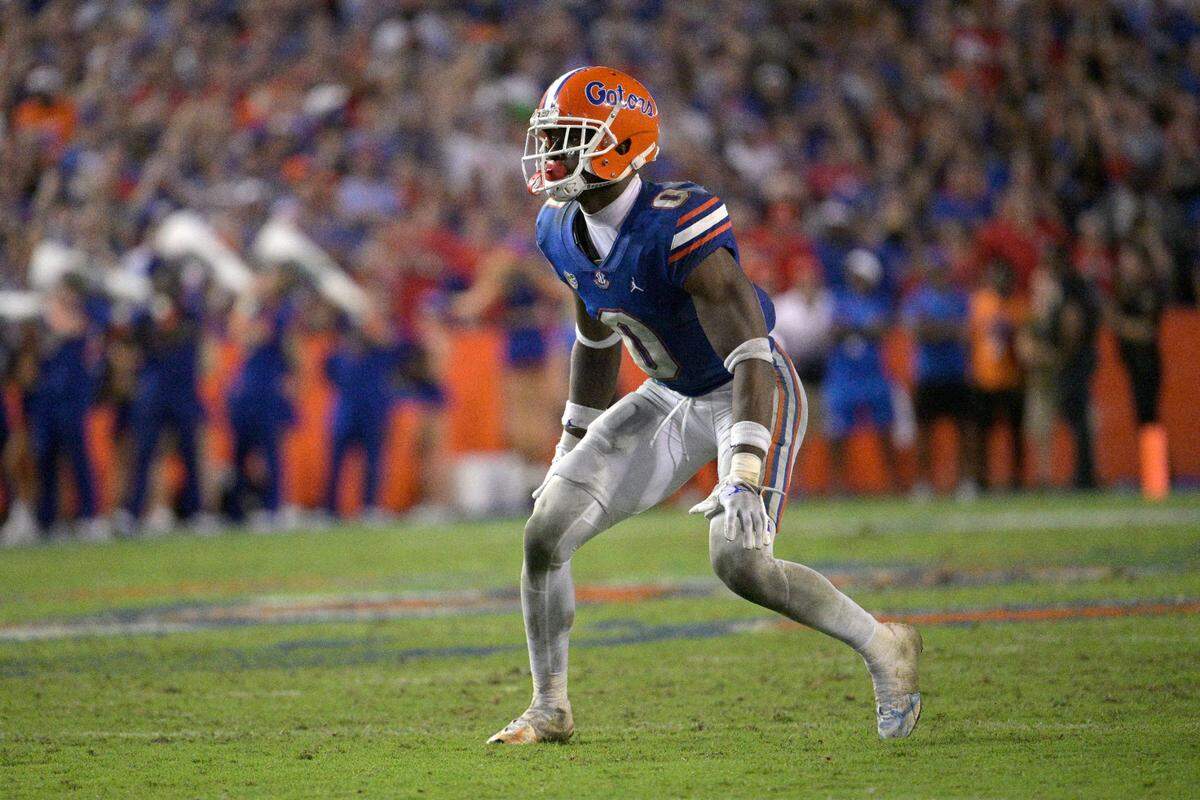 Florida safety Trey Dean (0) made a career-high 12 tackles in the Gators’ 29-26 upset of No. 7 Utah last week at Ben Hill Griffin Stadium in Gainesville.