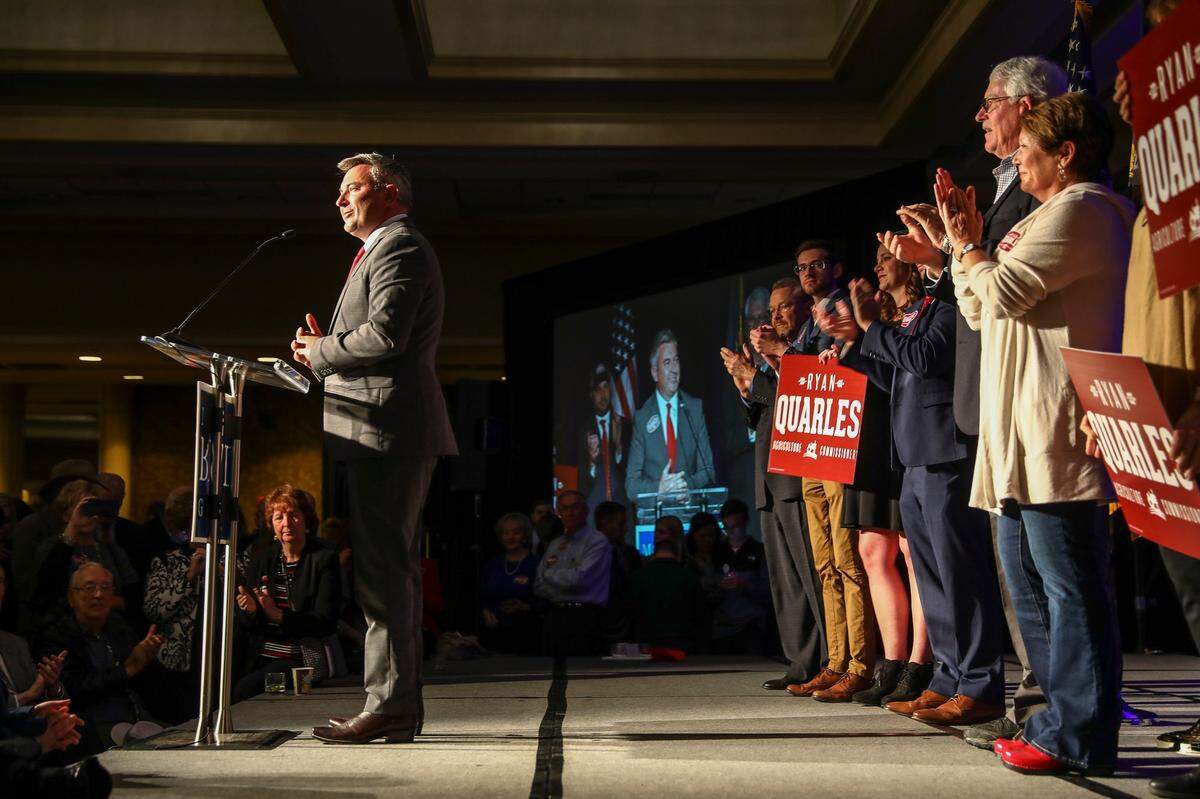 Ryan Quarles speaks to supporters at the Galt House in Louisville after he is officially declared the next Kentucky agriculture commissioner on Tuesday, November 5, 2019.
