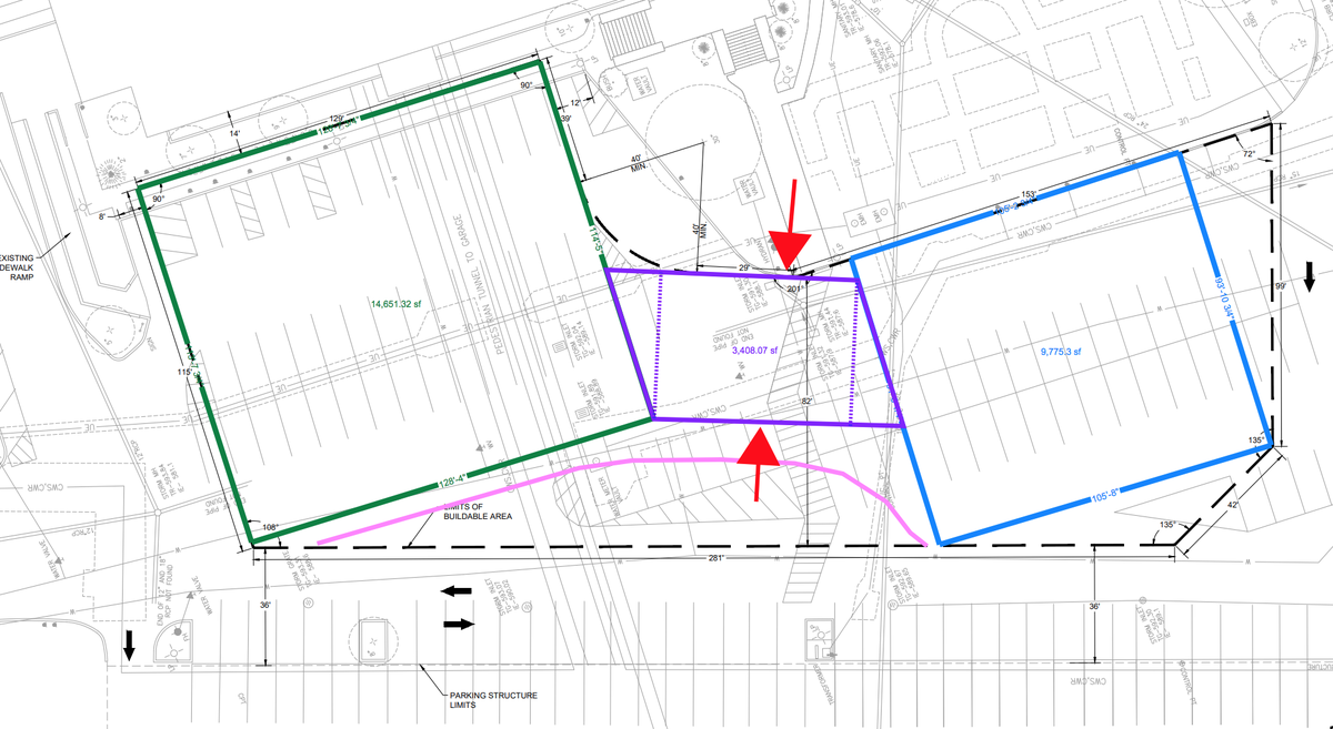 Another rendering of the proposed footprint for temporary House and Senate chambers shows the planned space relative to the Capitol parking garage surface.